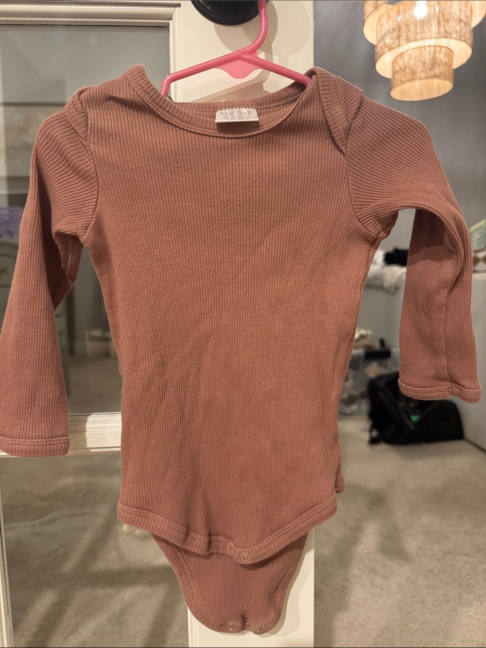 Ribbed Long-Sleeve Baby Bodysuit in Mauve